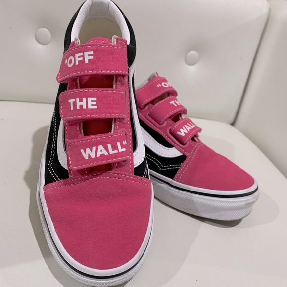 pink and black velcro vans